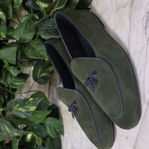 Rubinacci X Todd Snyder EUC Iconic Marphy Green/Blue Suede Bow Loafers 43/US 10